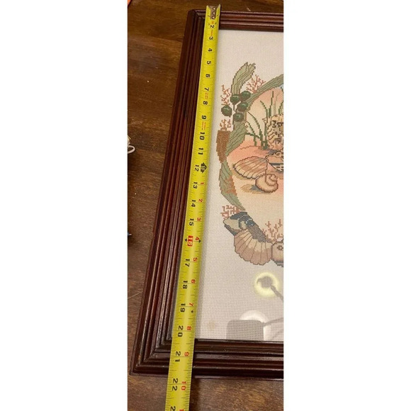 Something Special Ocean Beach Shell Scene Cross Stitch Kit Completed Frame 22x19 - Picture 5 of 9